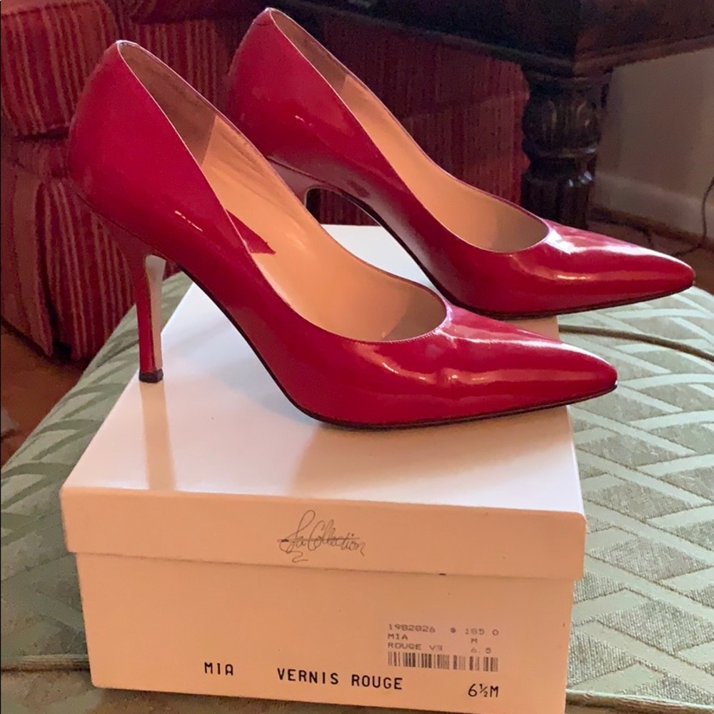 Charles Jourdan Red Patent Leather Pointed Toe Stiletto Pumps